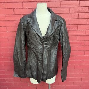 Jones New York Women's Dark Brown Genuine Leather Blazer Jacket Size Medium